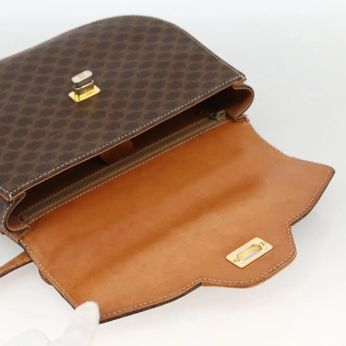 Celine Vintage Macadam Canvas And Leather Brown Canvas Handbag (Pre-Owned)