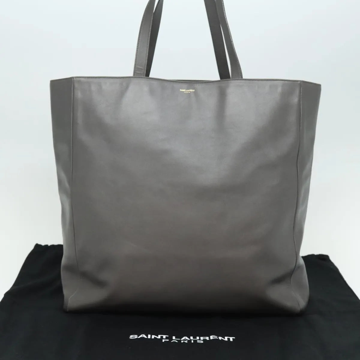 Saint Laurent Reversible North South Shopper Tote Leather Gray Leather Tote Bag Bag (Pre-Owned)