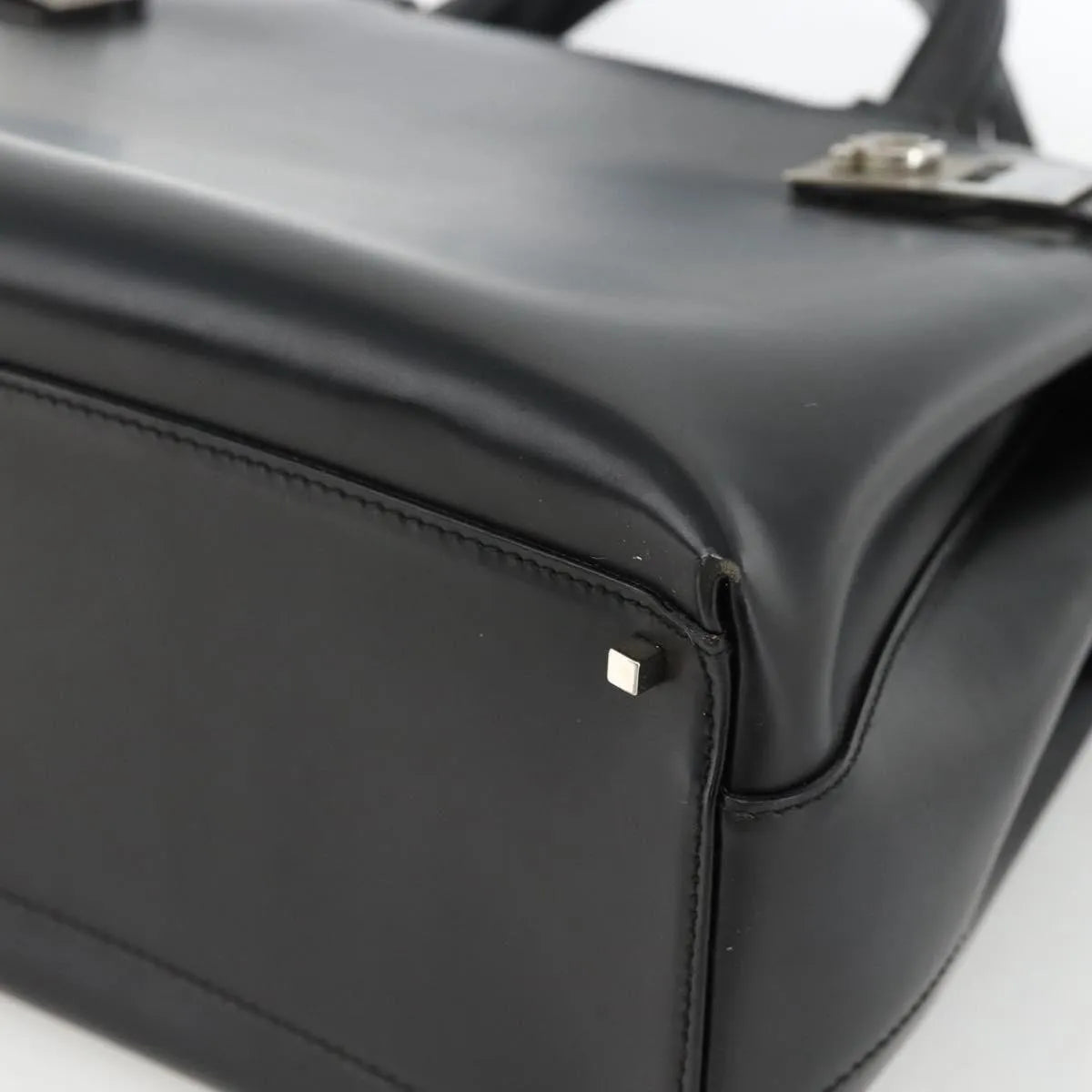 Salvatore Ferragamo Double Gancini Side Buckle Tote Leather Black Leather Handbag (Pre-Owned)
