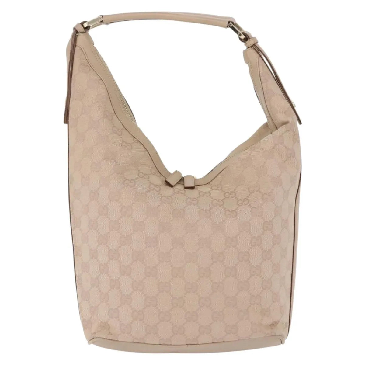 Gucci Zip Hobo Canvas Beige Canvas Handbag (Pre-Owned)