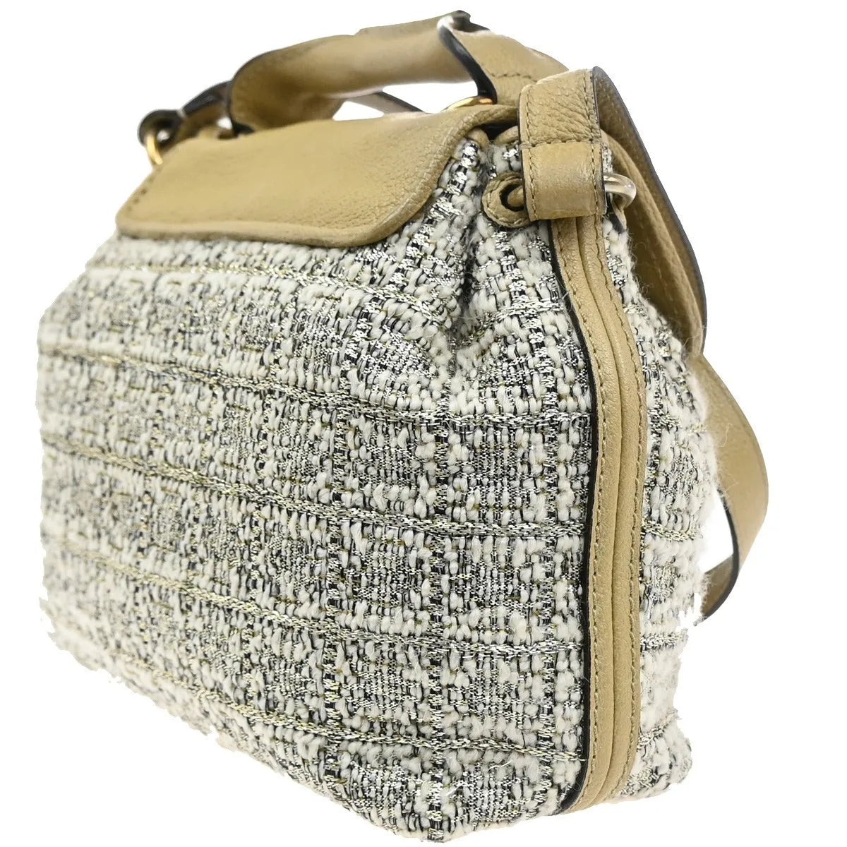 Chloe Elsie Tweed Leather Beige Tweed Shoulder Bag Bag (Pre-Owned)