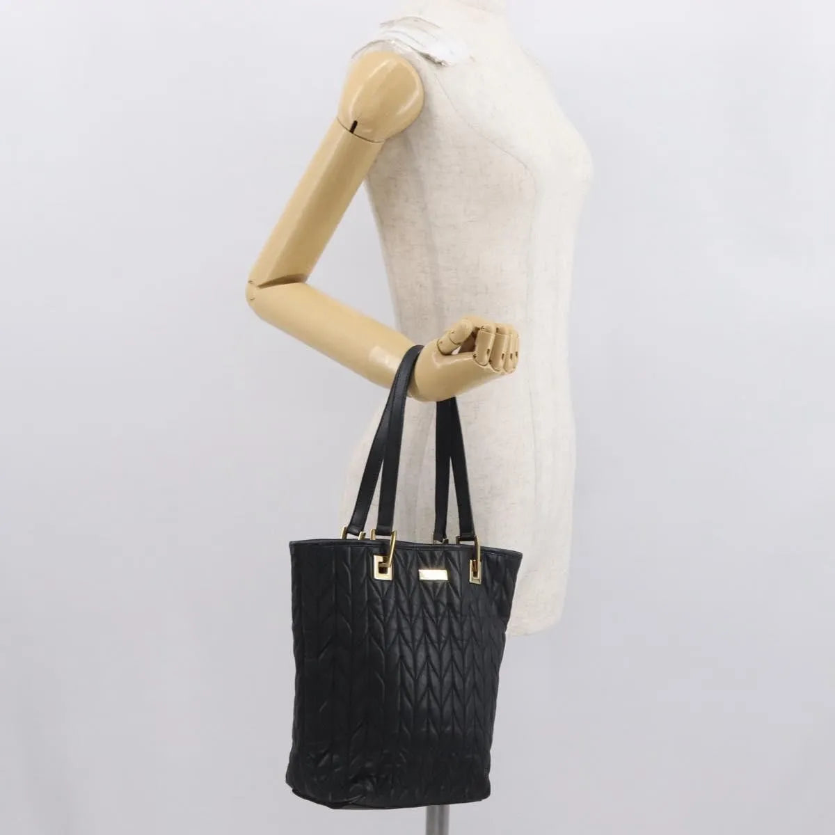 Gucci Vintage Tote Leather Black Leather Tote Bag Bag (Pre-Owned)