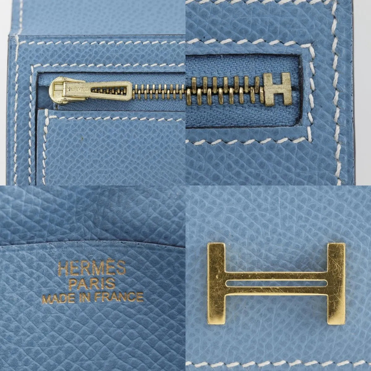 Hermes Bearn Epsom Blue Leather Wallets Accessory (Pre-Owned)