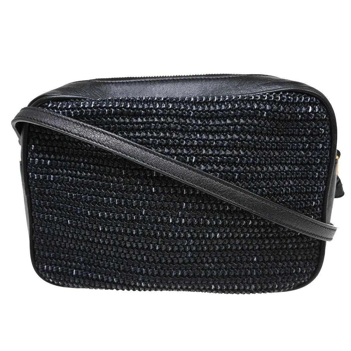 Saint Laurent Lou Camera Raffia Black Leather Handbag (Pre-Owned)