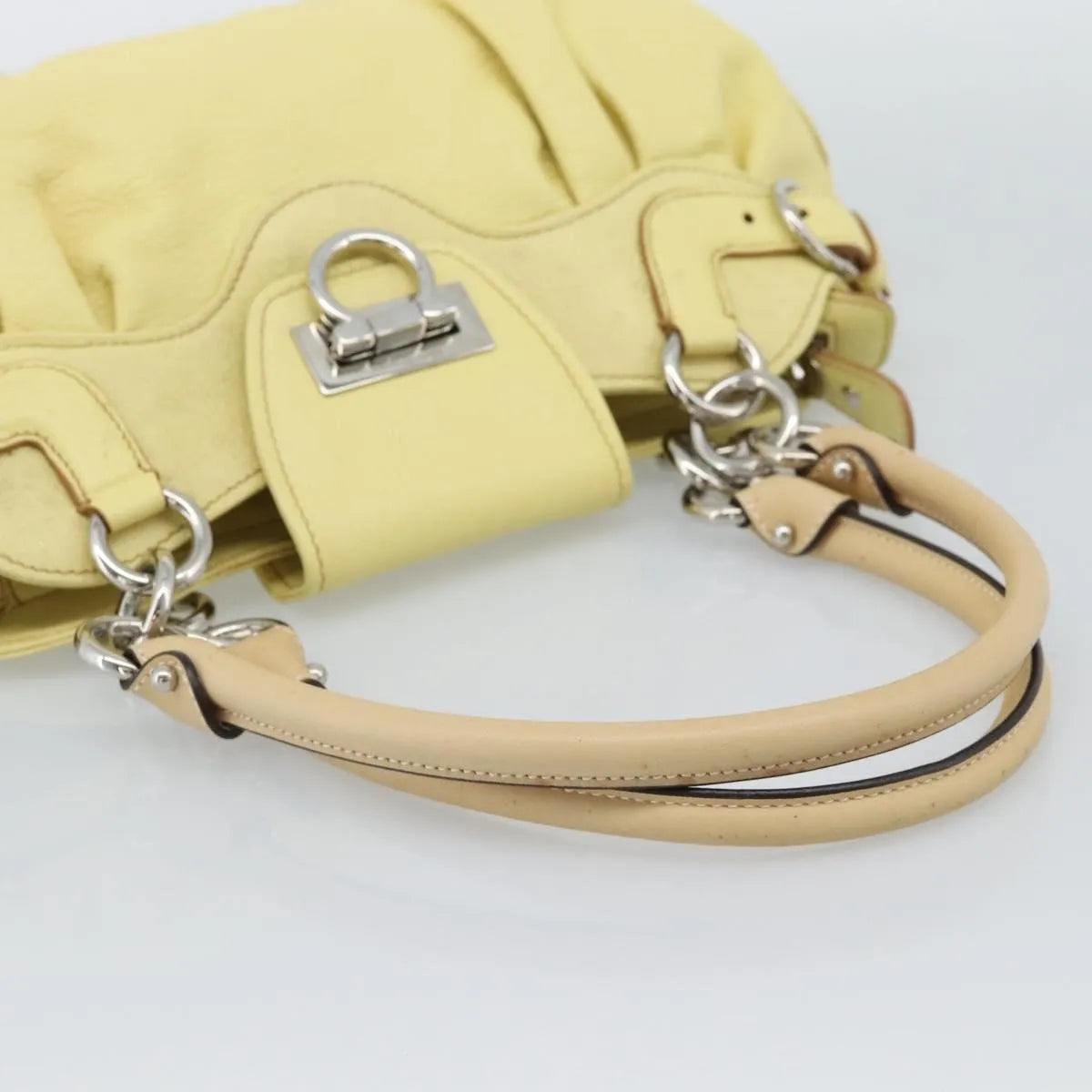 Salvatore Ferragamo Gancini Leather Yellow Leather Handbag (Pre-Owned)