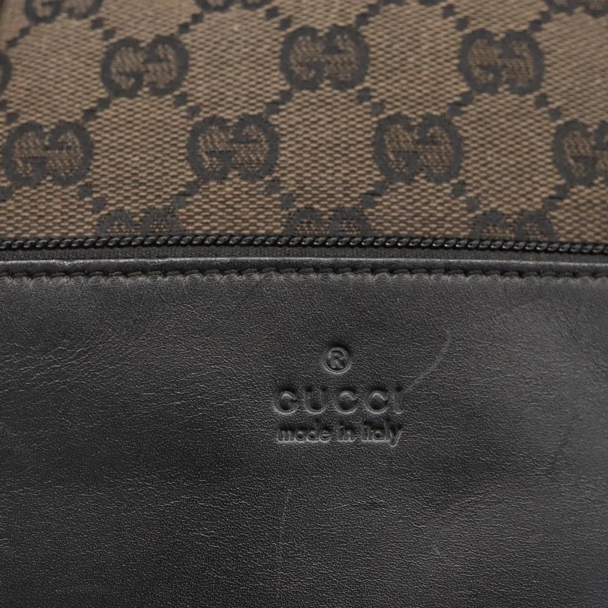 Gucci Vintage Front Pocket Tote Gg Coated Canvas With Leather Black Canvas Tote Bag Bag (Pre-Owned)