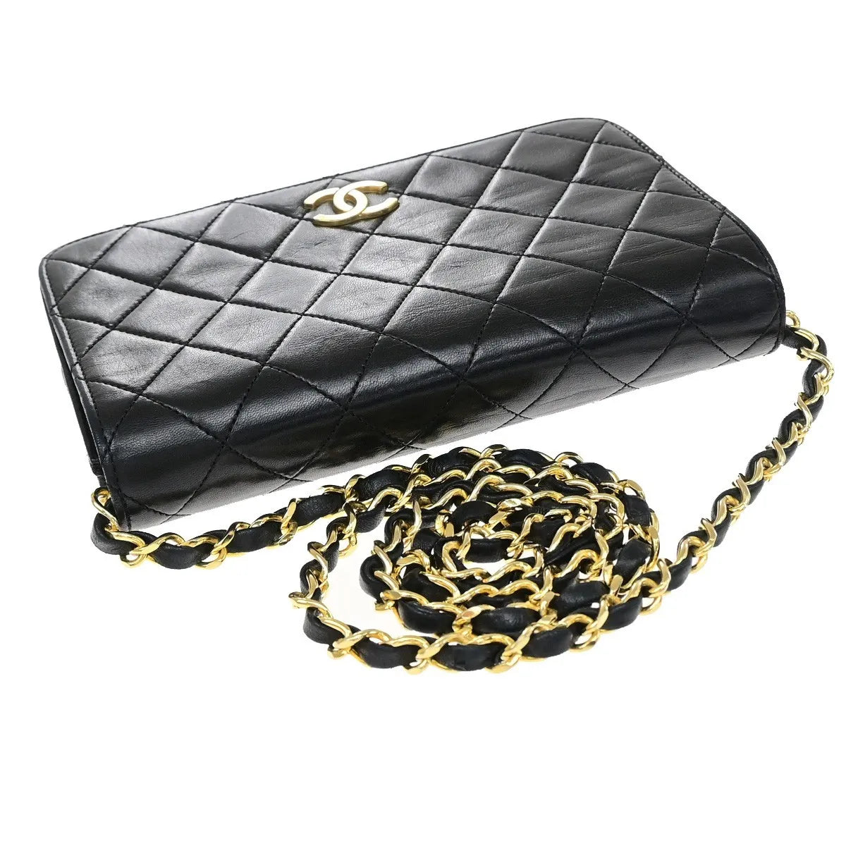 Chanel Vintage Full Flap Quilted Lambskin Black Leather Shoulder Bag Bag (Pre-Owned)