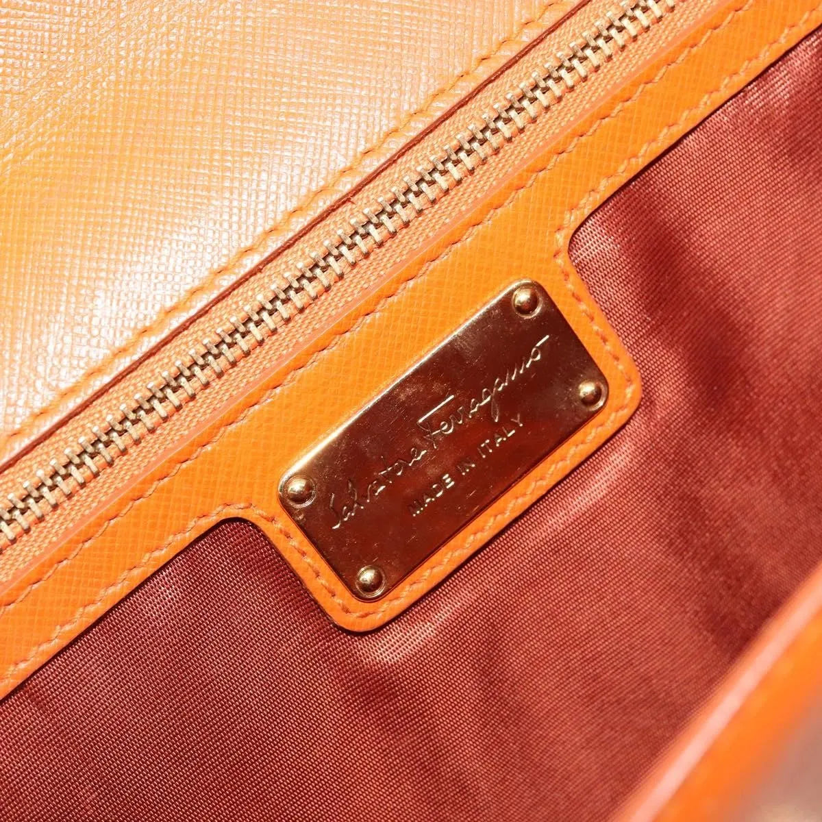 Salvatore Ferragamo Vara Bow Chain Clutch Leather Orange Leather Shoulder Bag Bag (Pre-Owned)