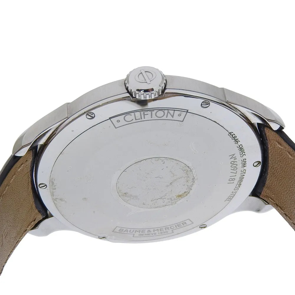 Baume & Mercier Clifton Stainless Steel And Leather Watch (Pre-Owned)