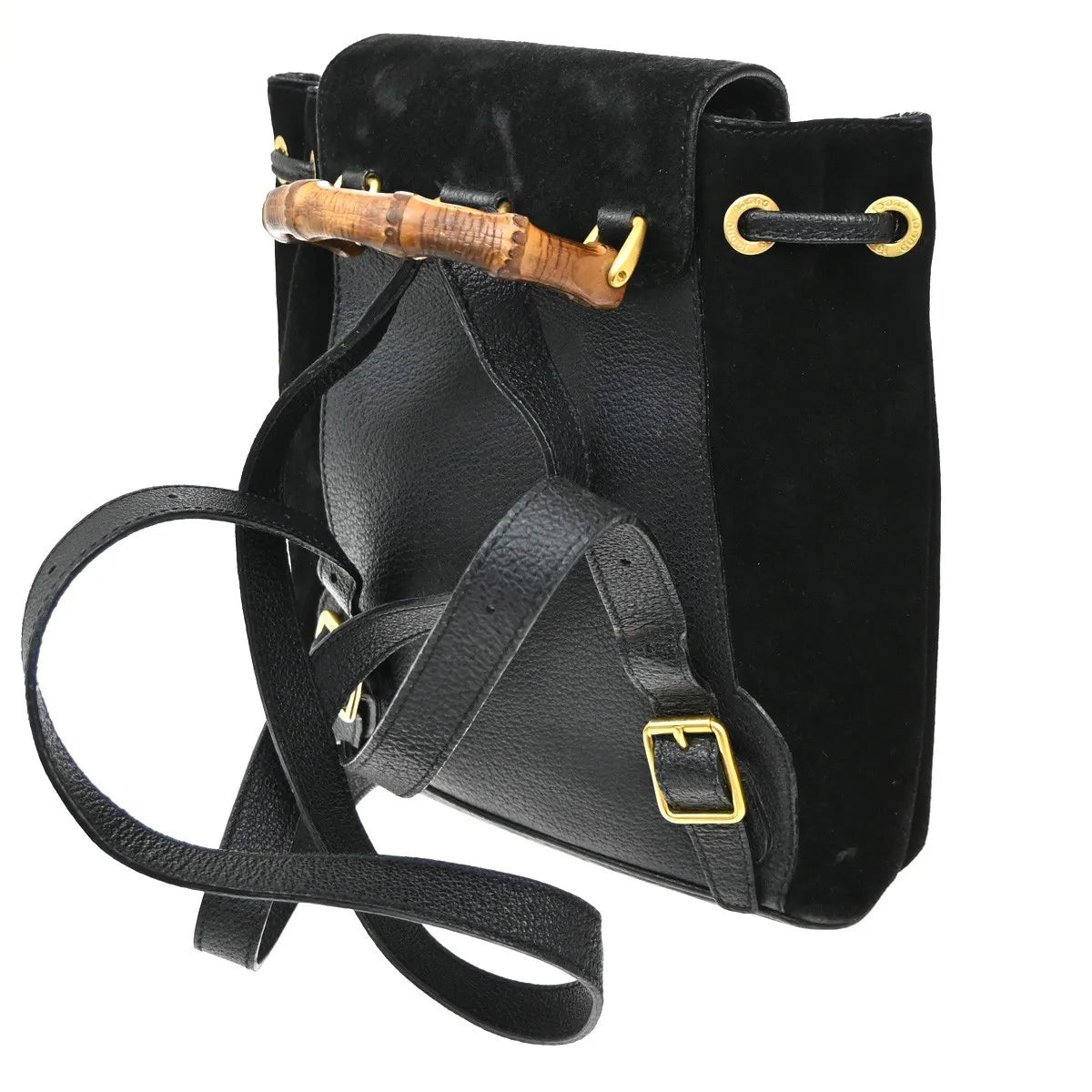Gucci Vintage Bamboo Suede Black Suede Backpack Bag (Pre-Owned)
