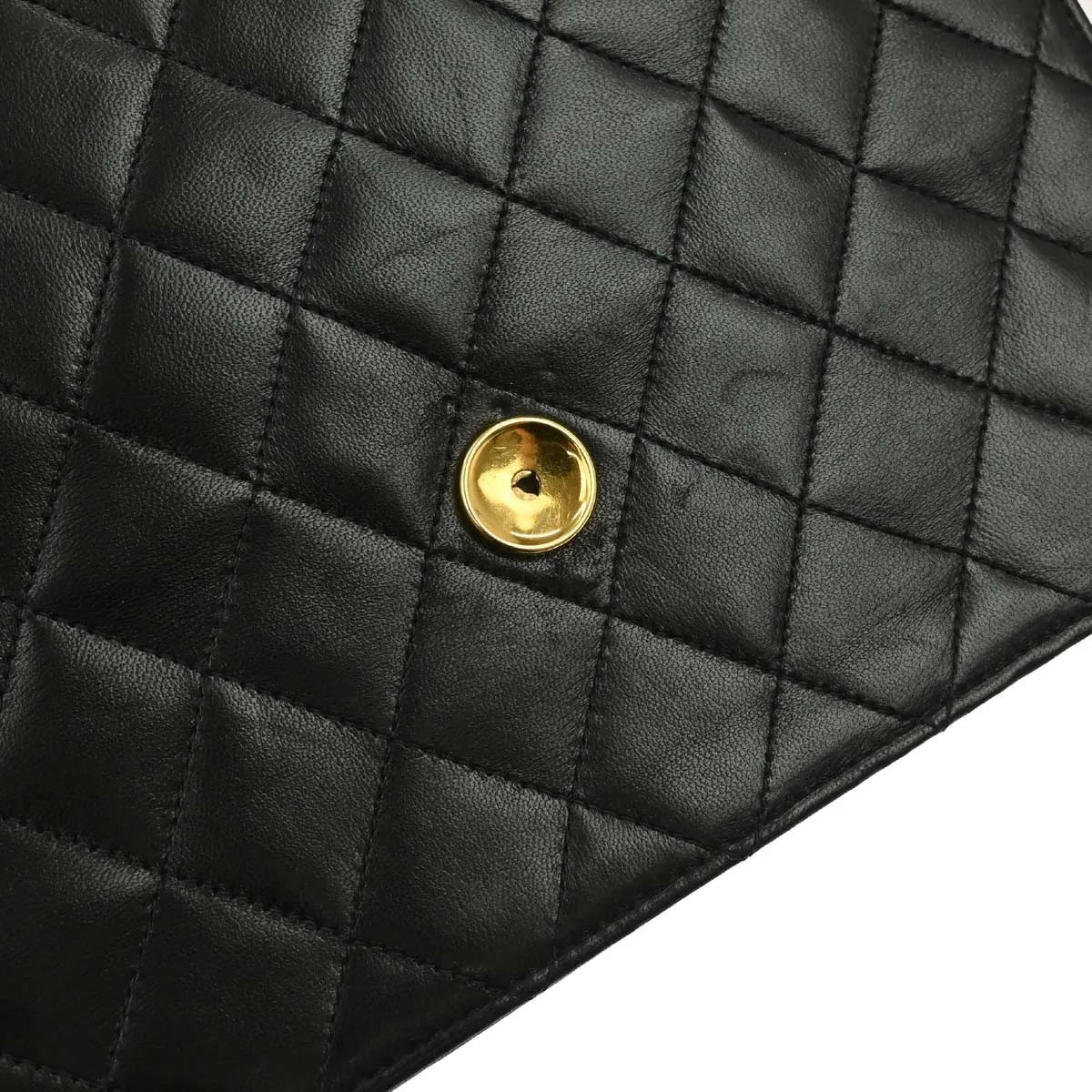 Chanel Vintage Classic Flap Quilted Lambskin Black Leather Shoulder Bag Bag (Pre-Owned)