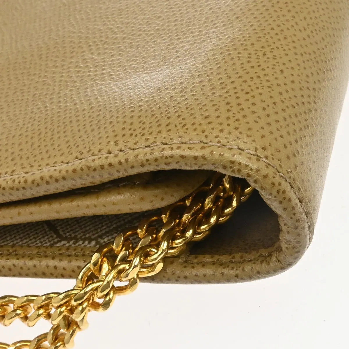 Christian Dior Vintage Chain Flap Leather Beige Leather Shoulder Bag Bag (Pre-Owned)