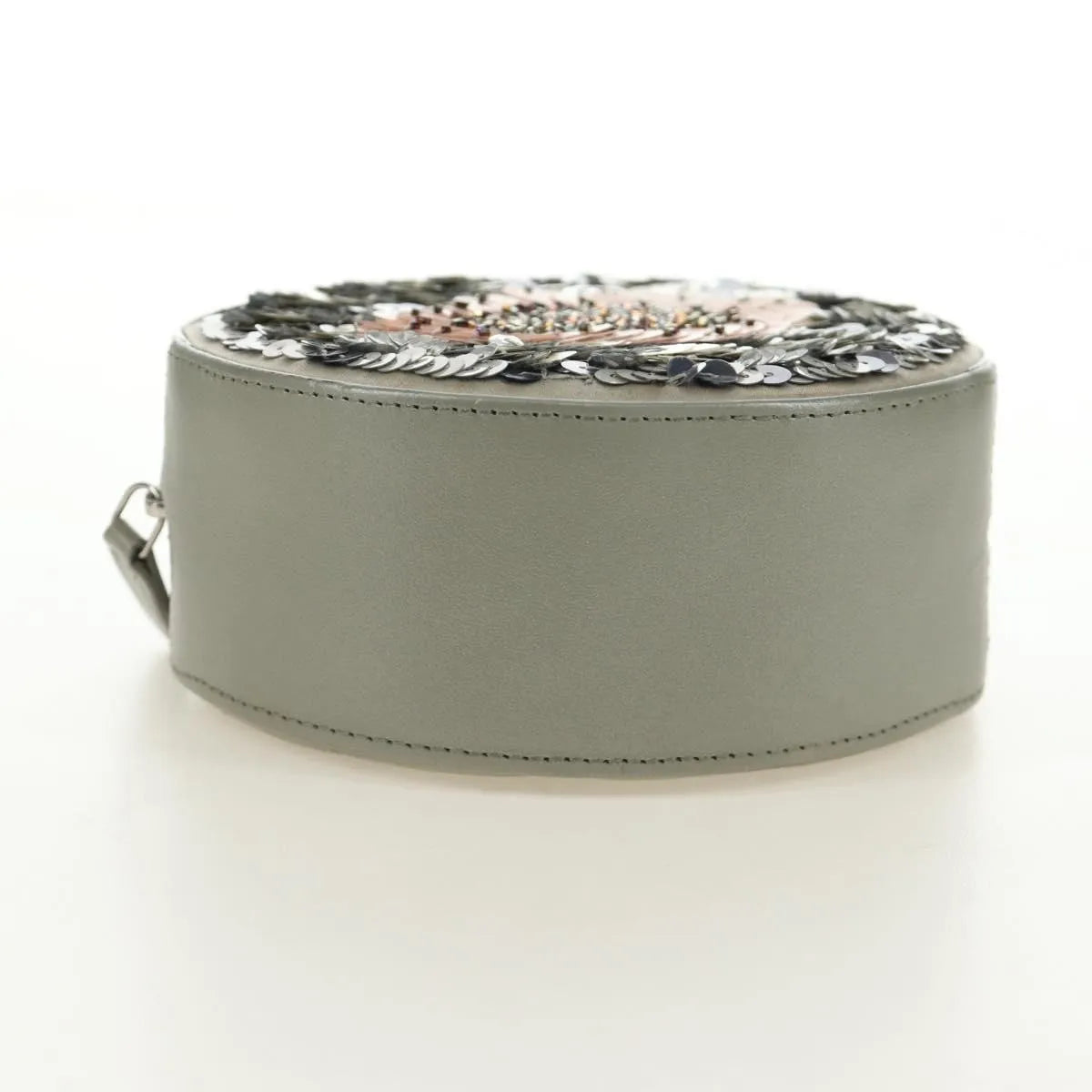 Chanel Round Clutch With Chain Sequins Gray Leather Clutche & Pouche Bag (Pre-Owned)