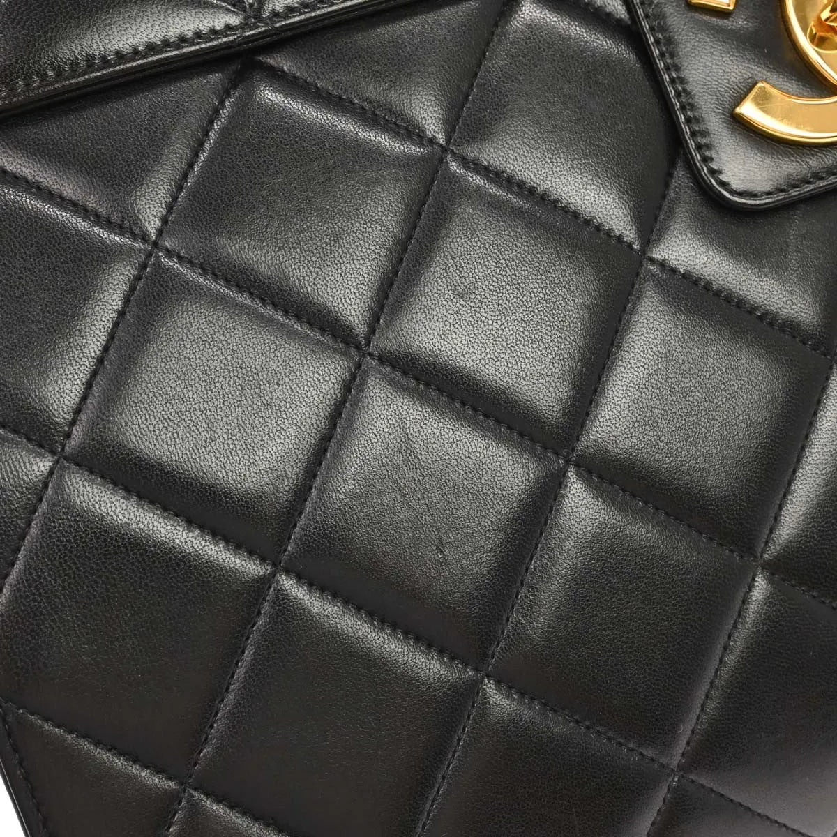 Chanel Vintage Cc Briefcase Quilted Lambskin Black Leather Briefcase Bag (Pre-Owned)