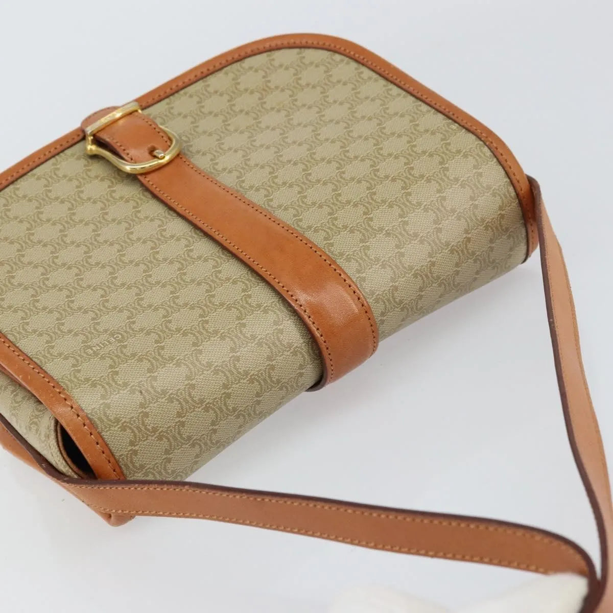 Celine Vintage Macadam Canvas And Leather Beige Canvas Shoulder Bag Bag (Pre-Owned)