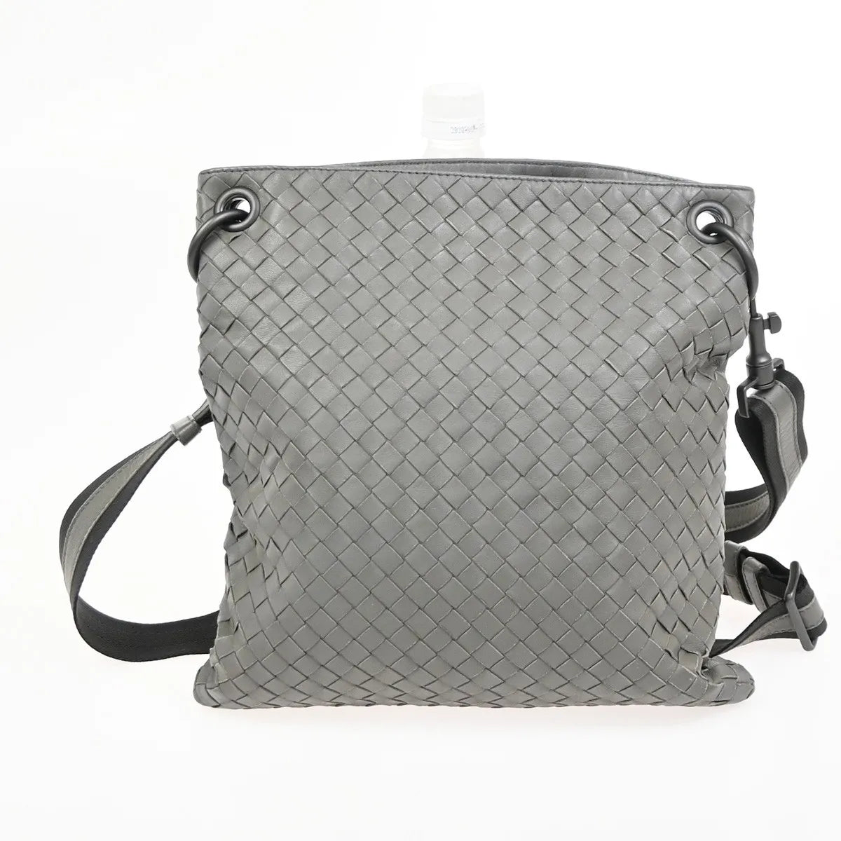 Bottega Veneta Flat Messenger Intrecciato Nappa Gray Leather Shoulder Bag Bag (Pre-Owned)
