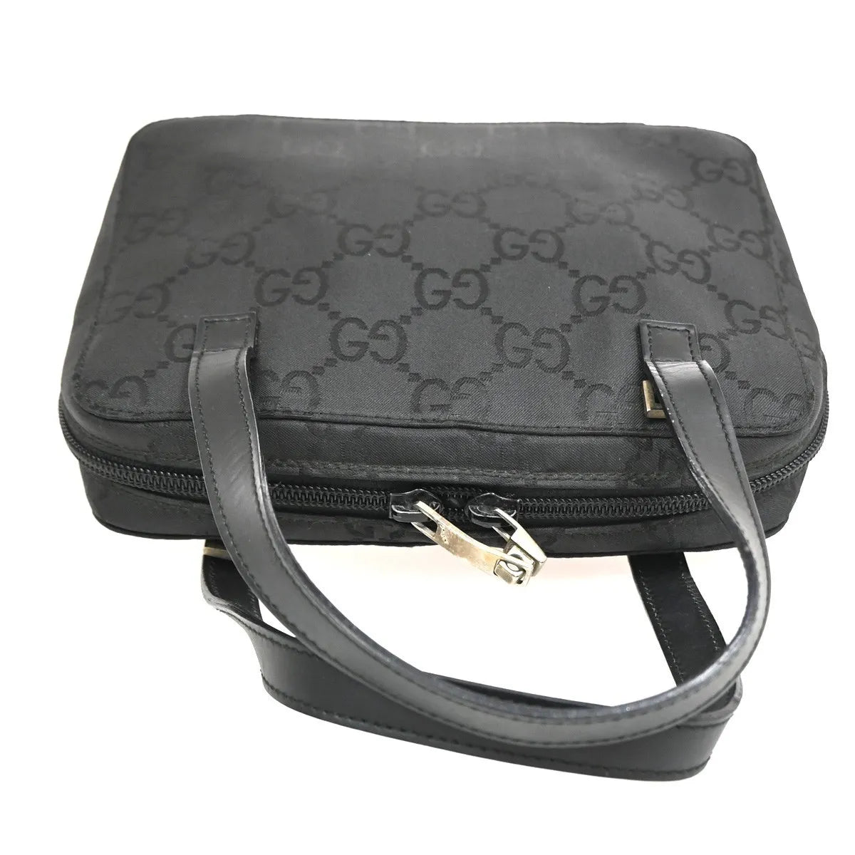 Gucci Zip Around Bowling Gg Canvas And White Leather Black Canvas Handbag (Pre-Owned)