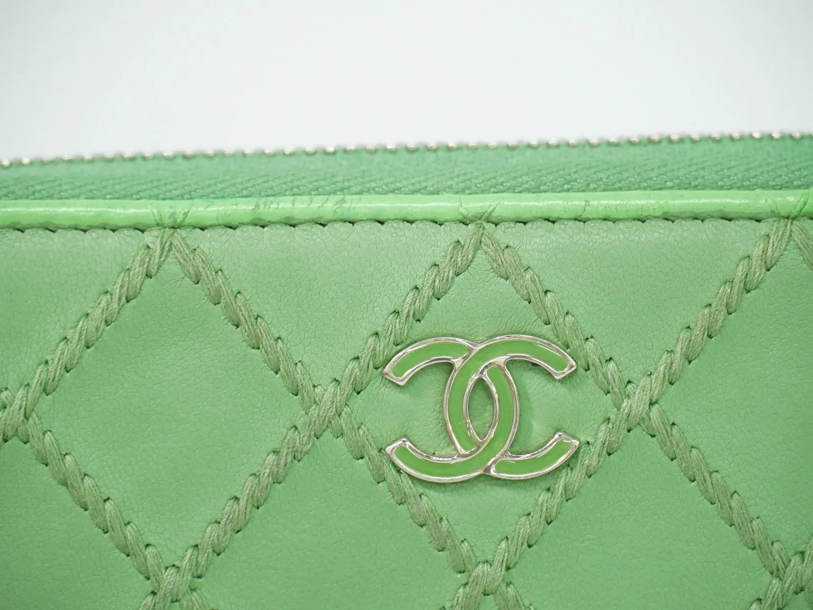 Chanel Wild Stitch Topics Wallet Lambskin Green Leather Wallets Accessory (Pre-Owned)