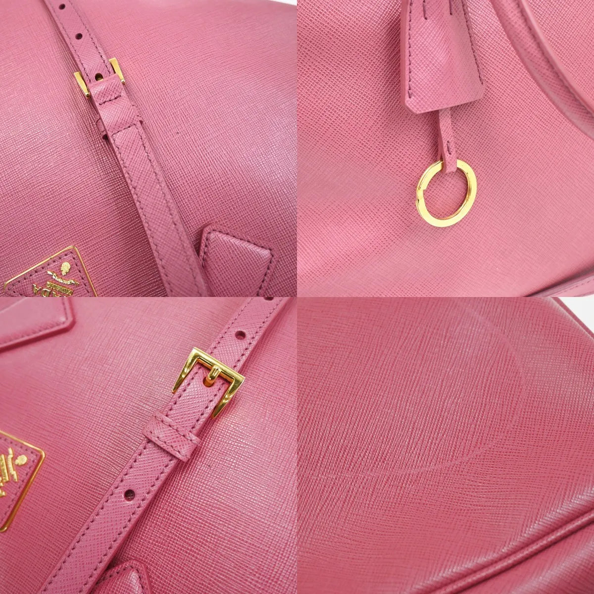 Prada Lux Open Tote Saffiano Leather Pink Leather Tote Bag Bag (Pre-Owned)