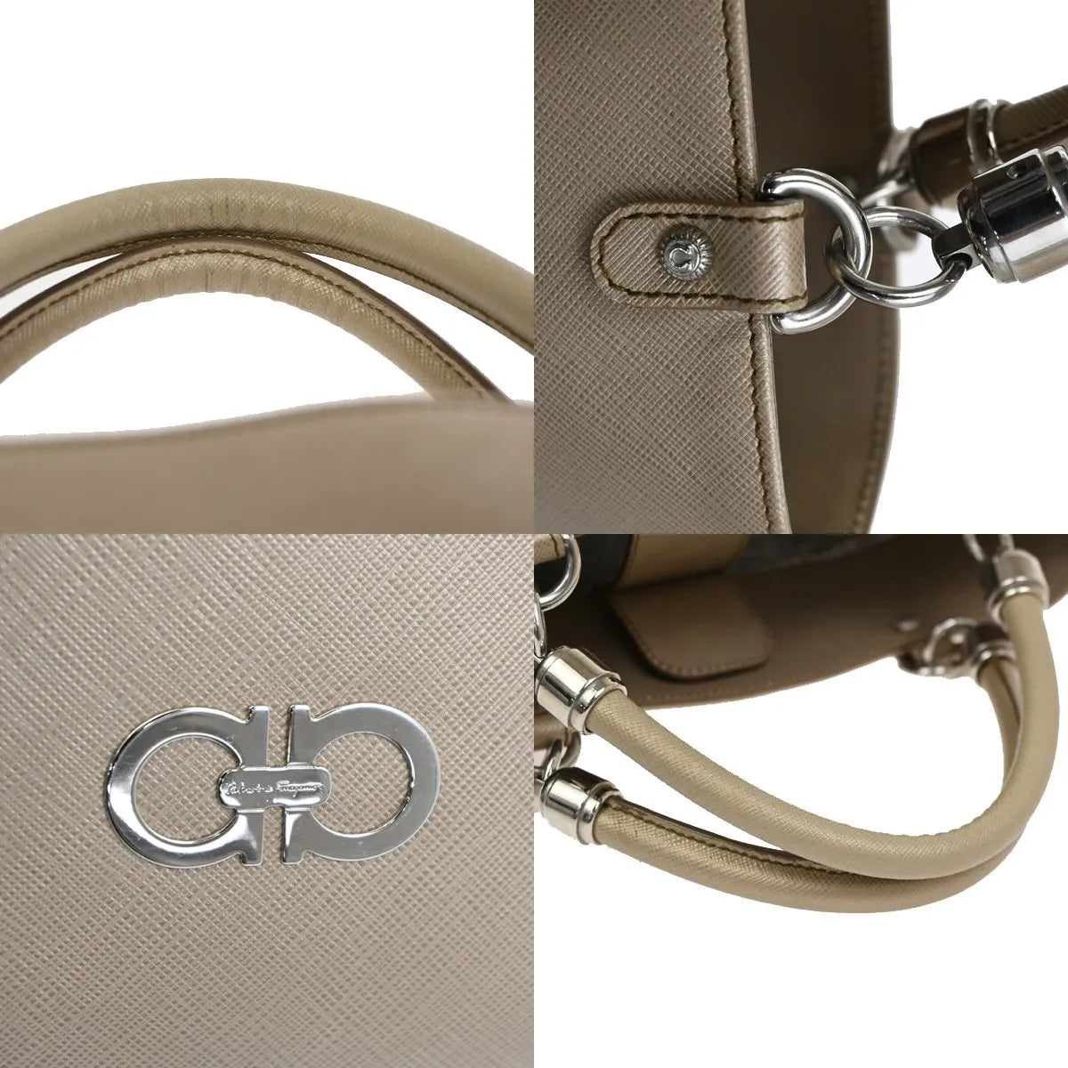 Salvatore Ferragamo Gancini Leather Beige Leather Handbag (Pre-Owned)