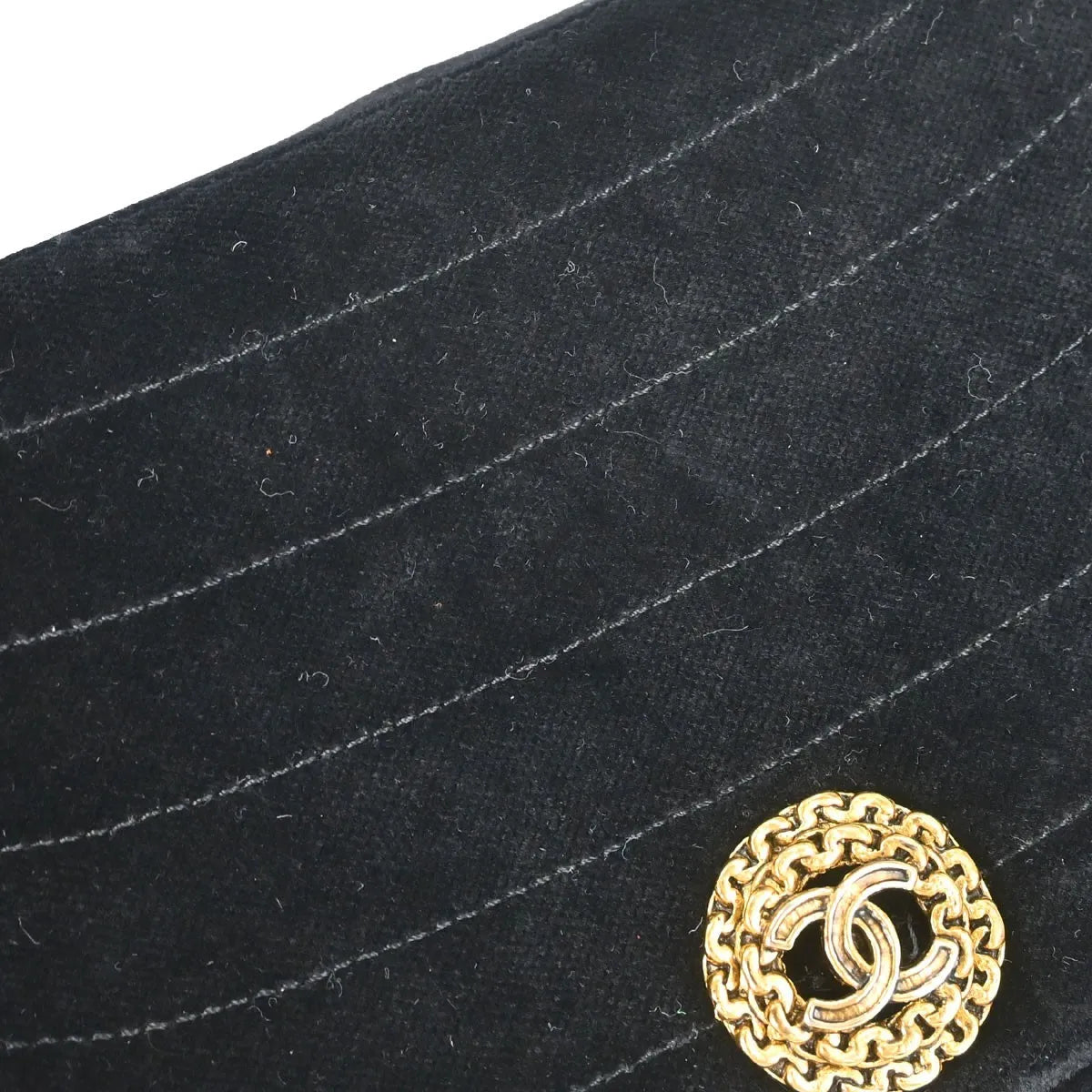 Chanel Vintage Crescent Flap Horizontal Quilted Velvet Black Velvet Shoulder Bag Bag (Pre-Owned)