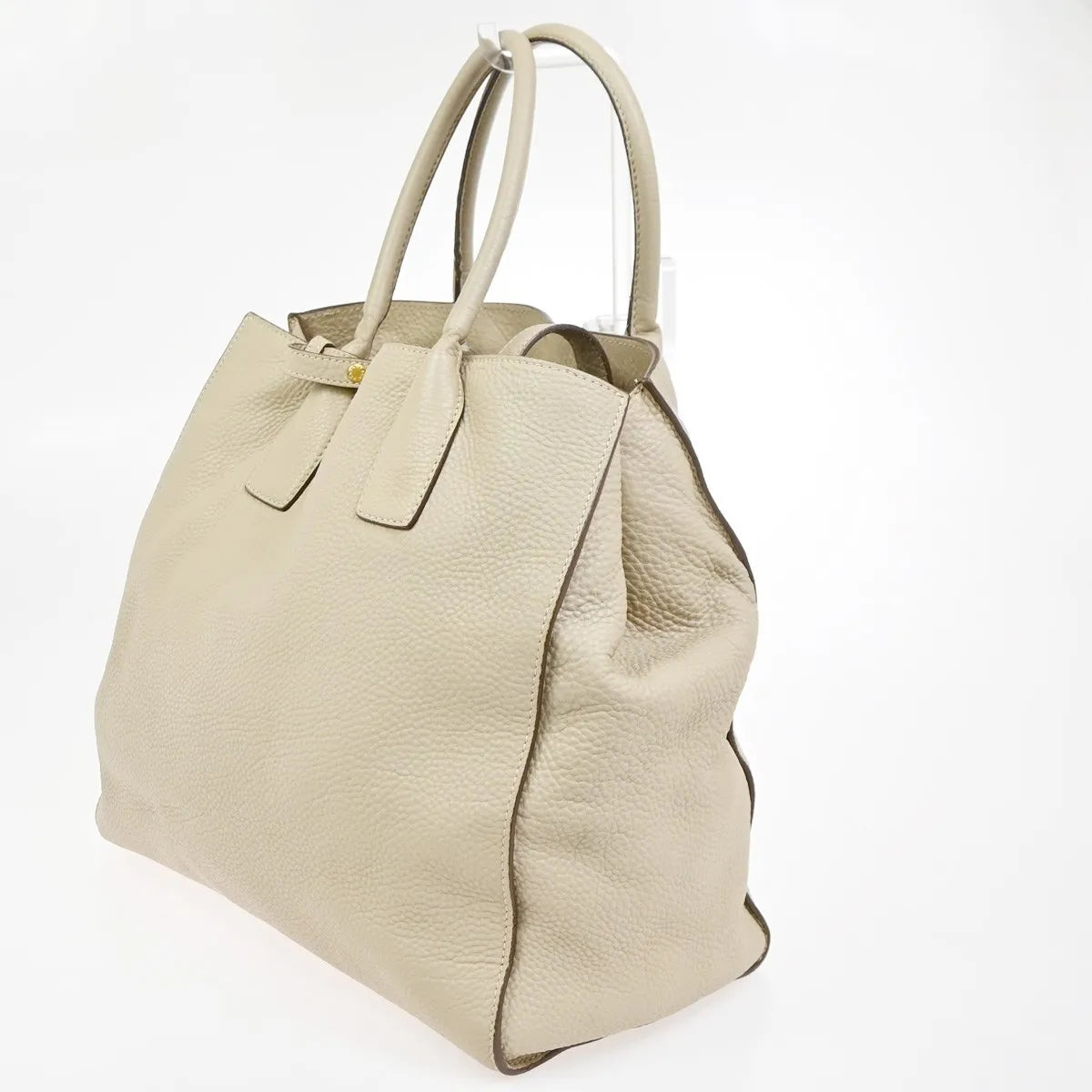 Prada Convertible Open Shopping Tote Vitello Daino Beige Leather Tote Bag Bag (Pre-Owned)