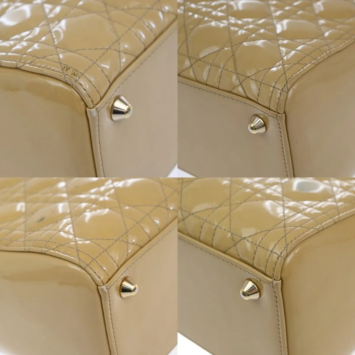 Christian Dior Lady Dior Cannage Quilt Patent Yellow Patent_Leather Handbag (Pre-Owned)