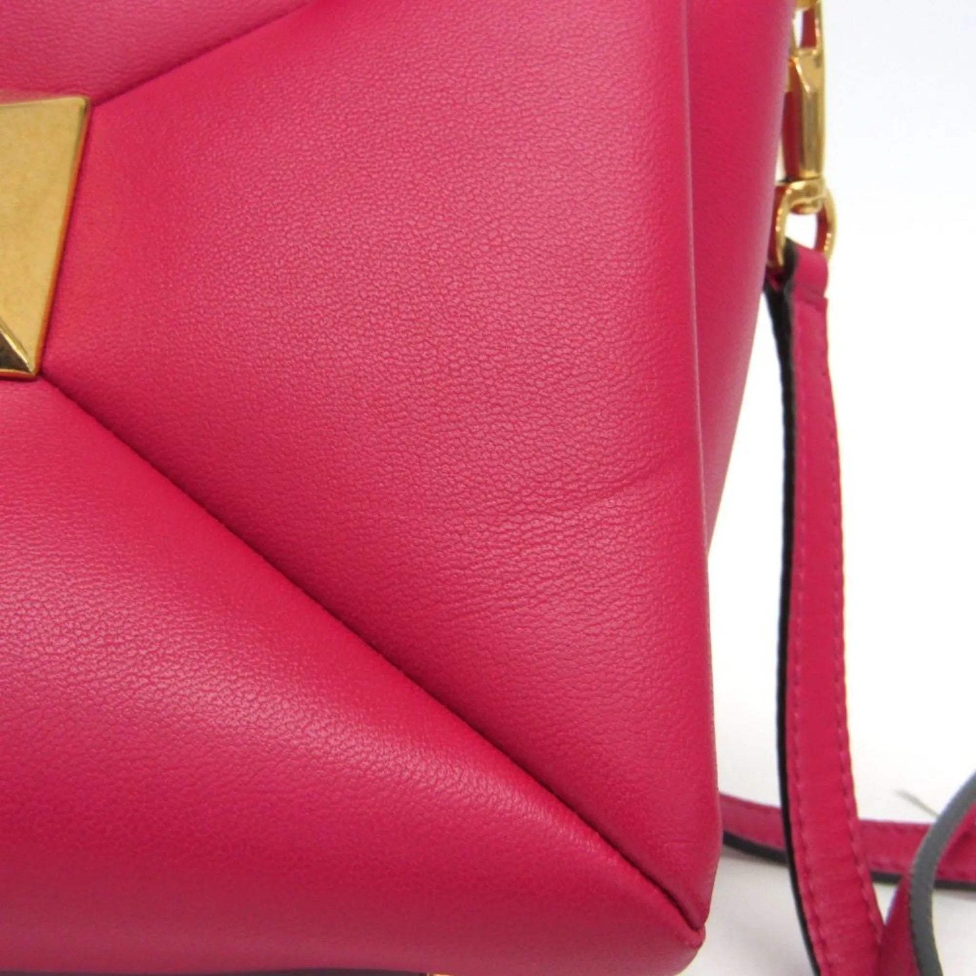 Valentino Garavani One Stud Top Handle Leather Pink Leather Handbag (Pre-Owned)