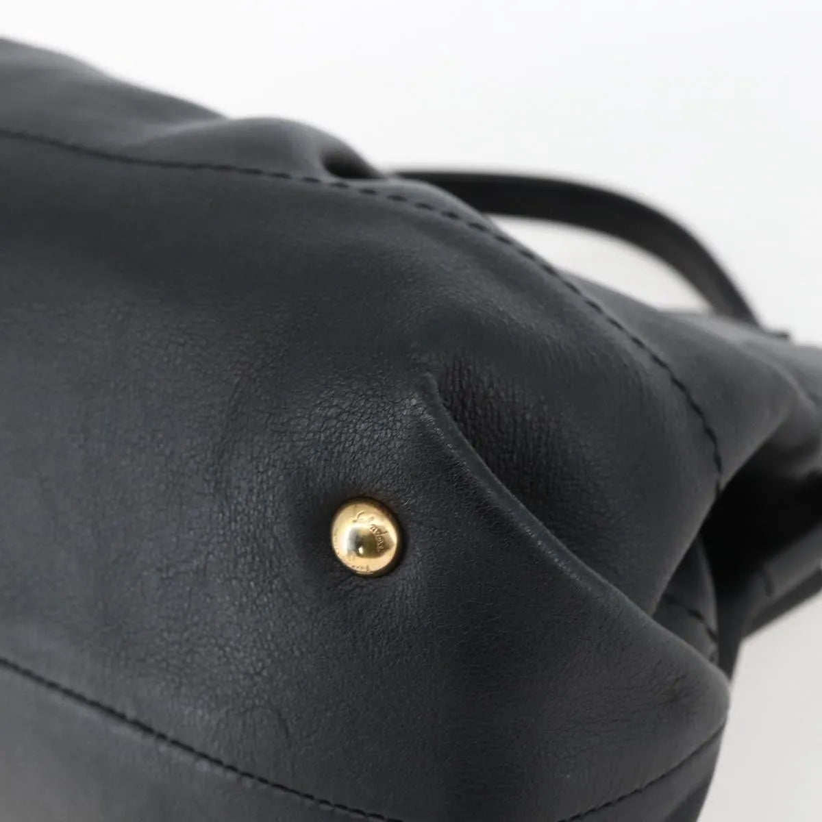 Salvatore Ferragamo W Chain Tote Leather Black Leather Handbag (Pre-Owned)