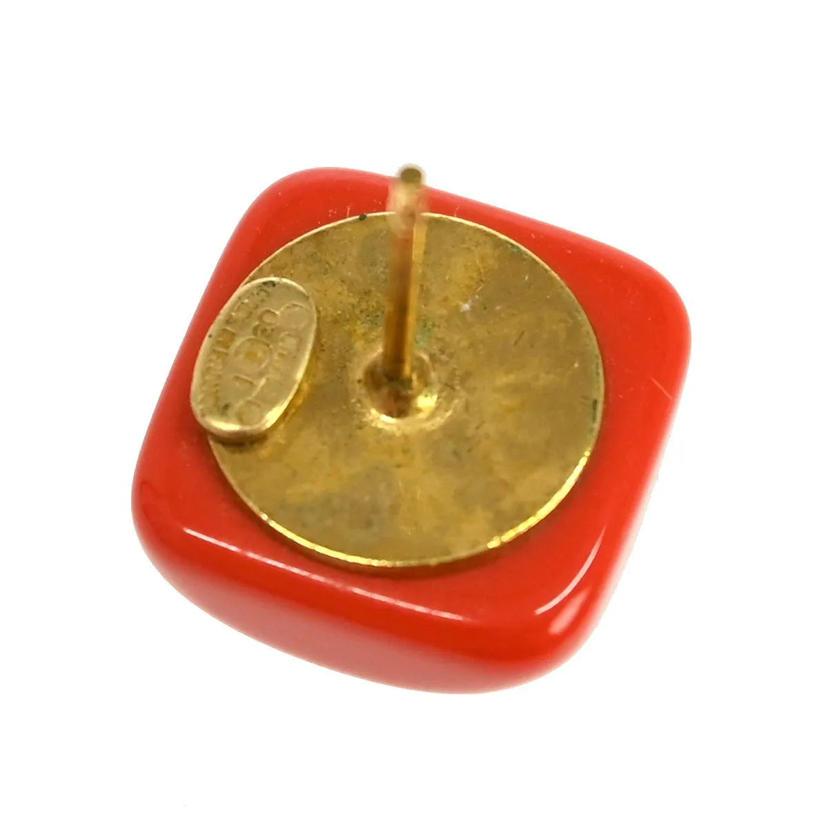 Chanel Cc Square Stud Resin And Metal Red Resin Earrings Jewelry (Pre-Owned)
