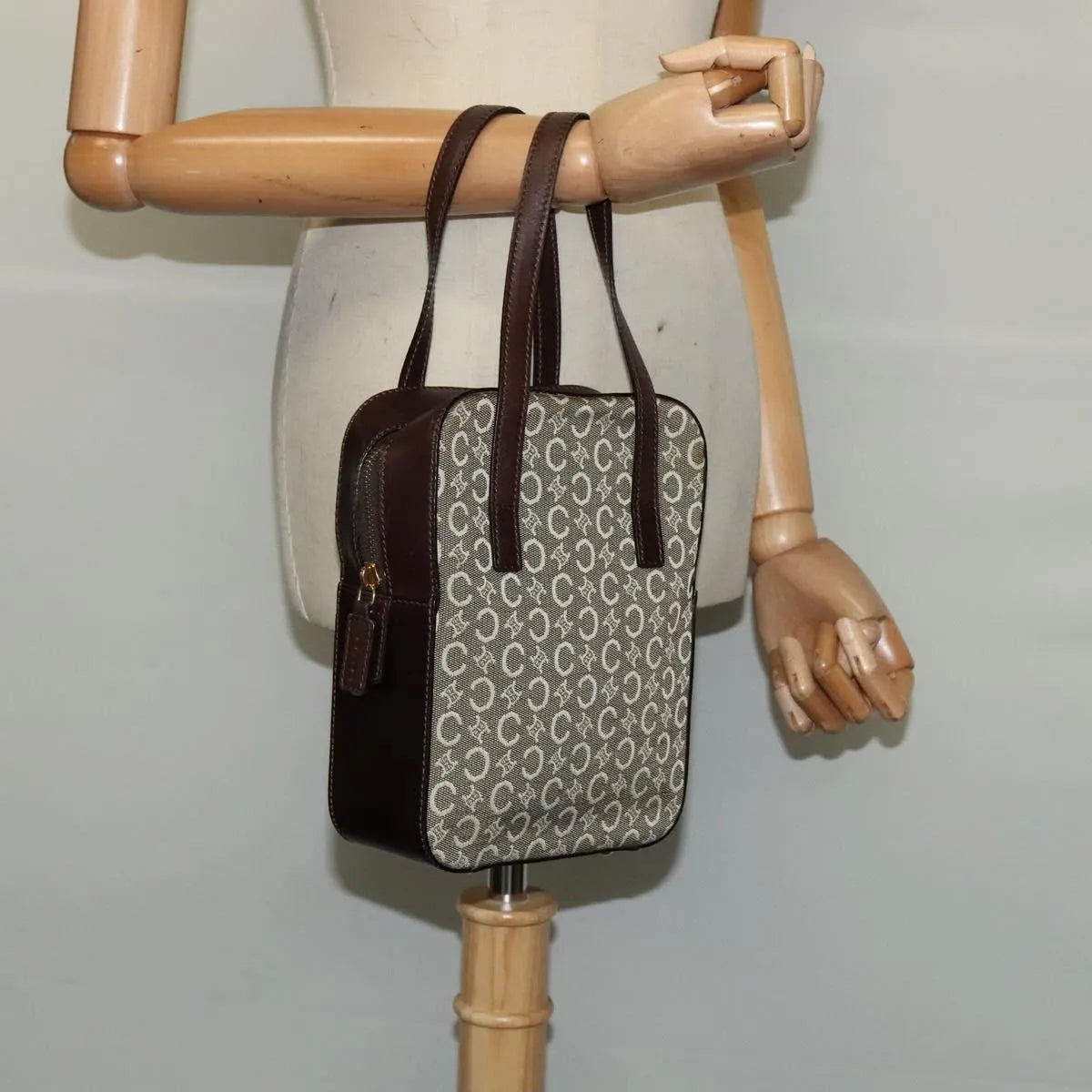 Celine C Macadam Handbag Canvas Gray Canvas Handbag (Pre-Owned)
