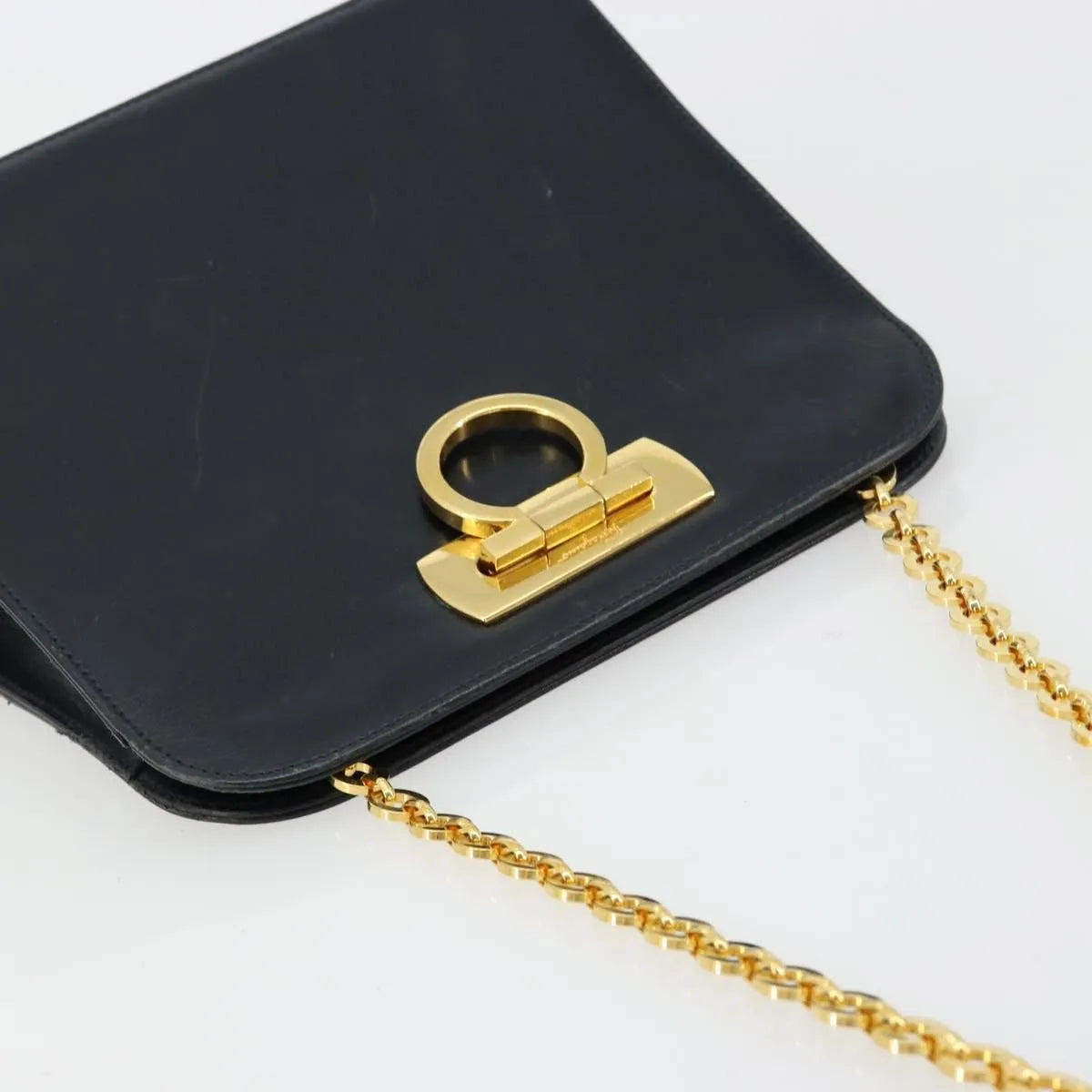 Salvatore Ferragamo Gancini Chain Leather Navy Leather Shoulder Bag Bag (Pre-Owned)