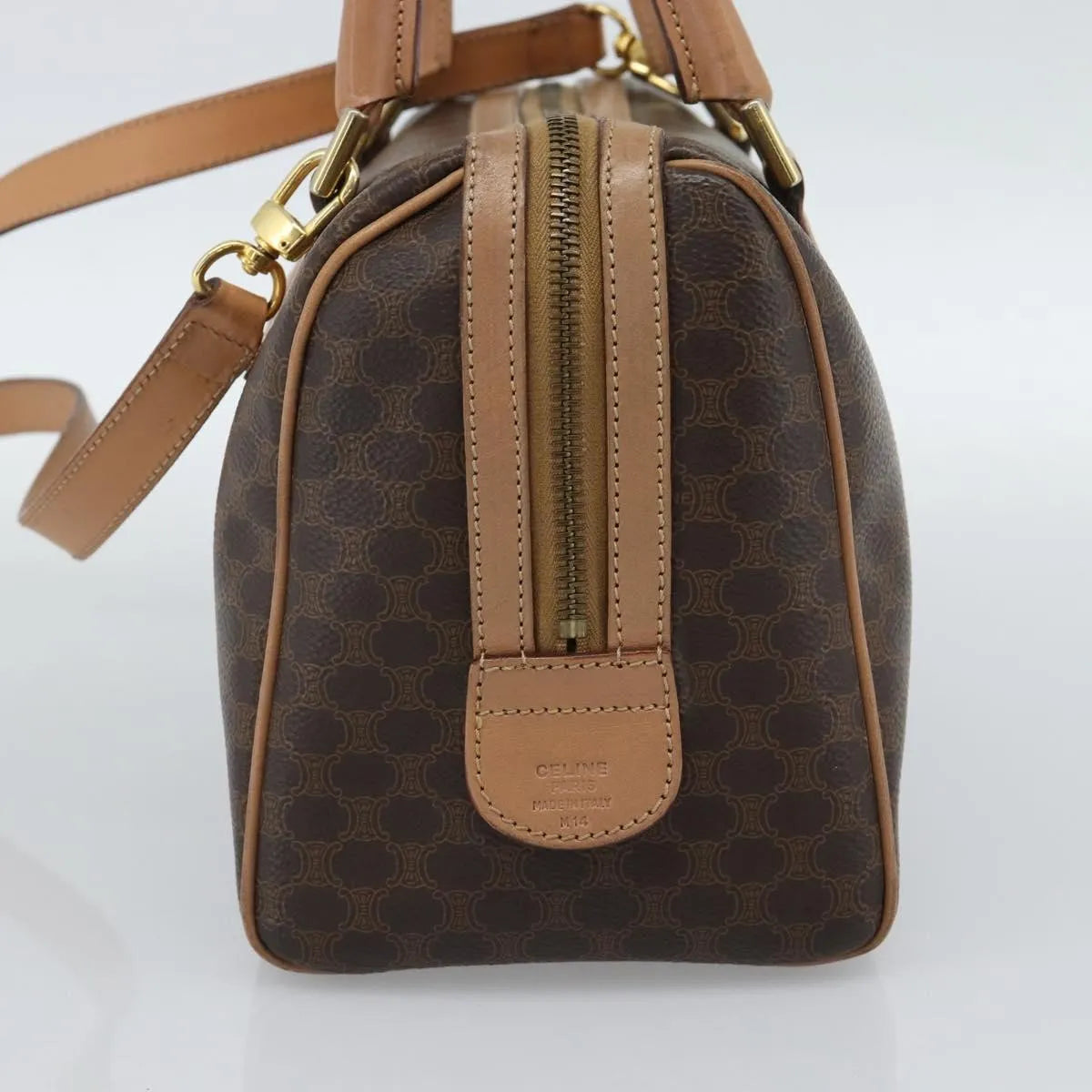 Celine Vintage Macadam Boston Canvas And Leather Brown Pvc Handbag (Pre-Owned)