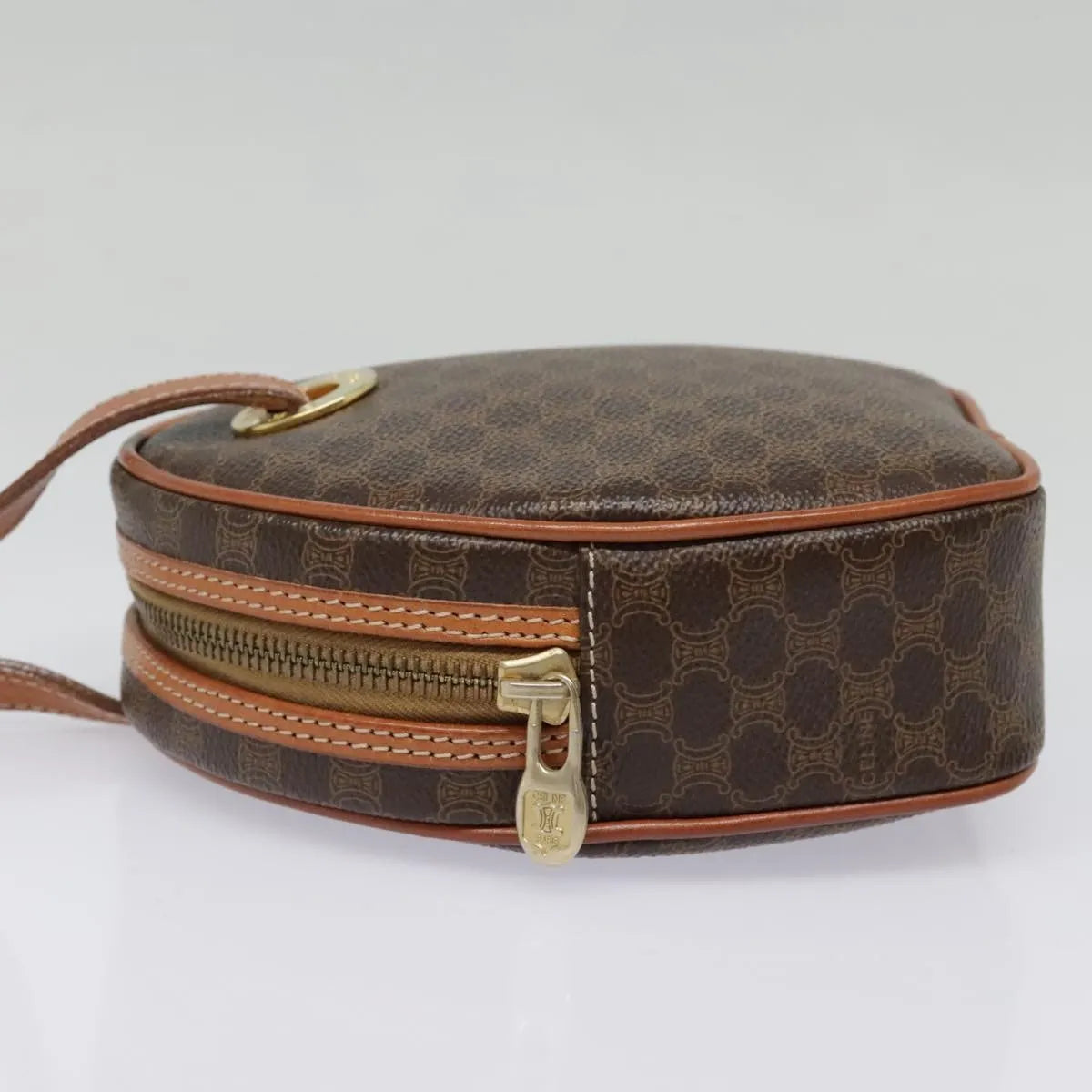 Celine Vintage Macadam Circle Logo Canvas And Leather Brown Canvas Shoulder Bag Bag (Pre-Owned)
