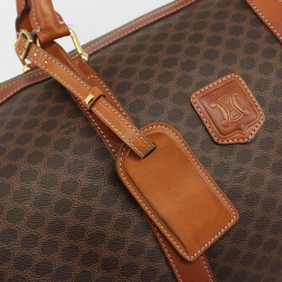 Celine Vintage Duffle Canvas And Leather Brown Canvas Travel Bag Bag (Pre-Owned)