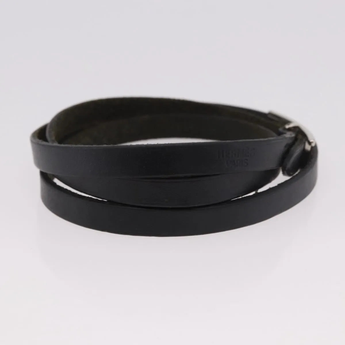 Hermes Hapi 3 Leather With Metal Black Leather Bracelet Jewelry (Pre-Owned)