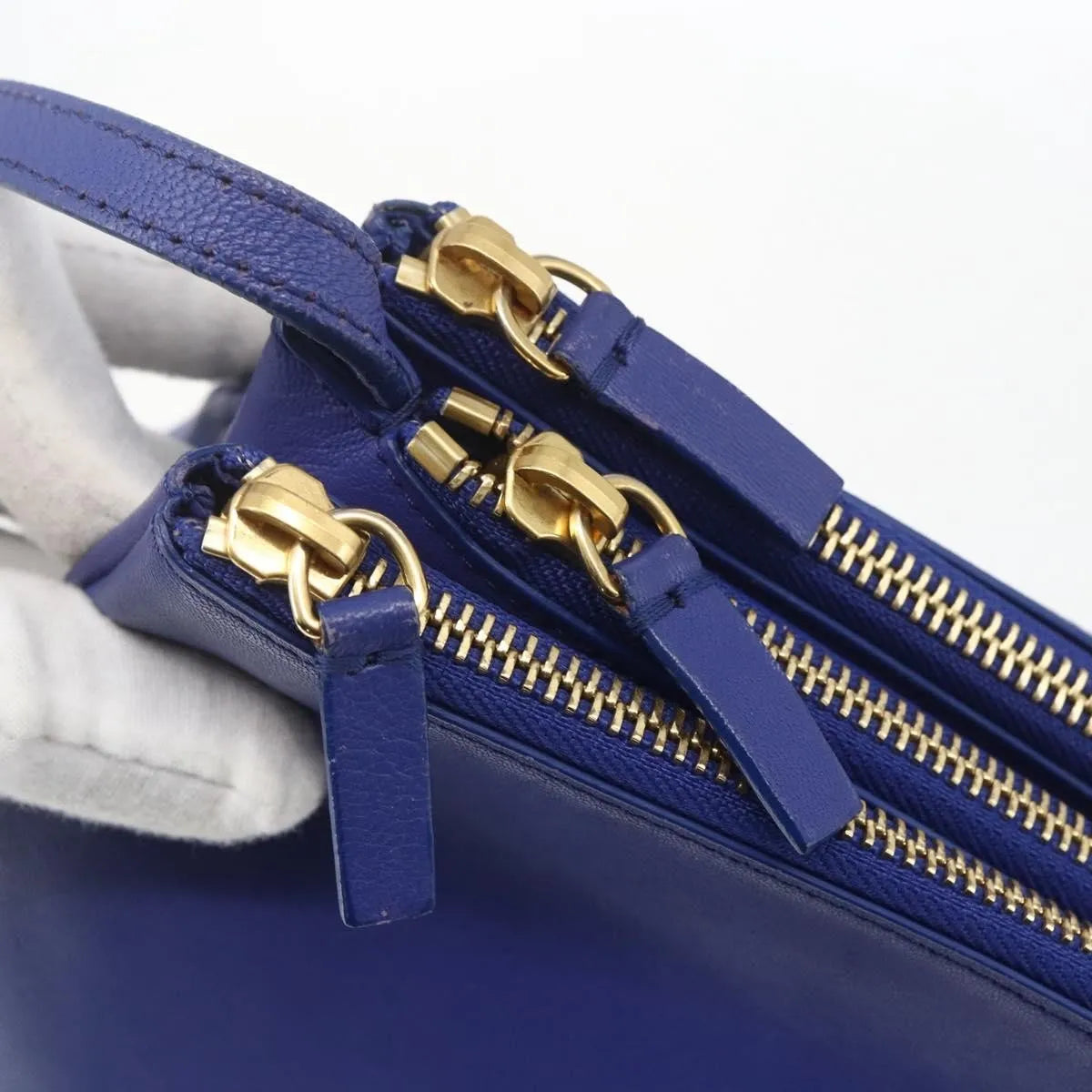 Celine Trio Leather Blue Leather Shoulder Bag Bag (Pre-Owned)