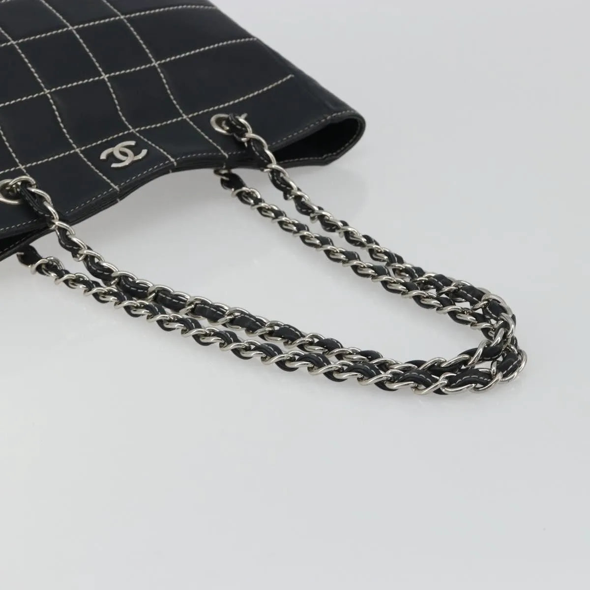 Chanel Vintage Chocolate Bar Tote Quilted Lambskin Navy Leather Tote Bag Bag (Pre-Owned)