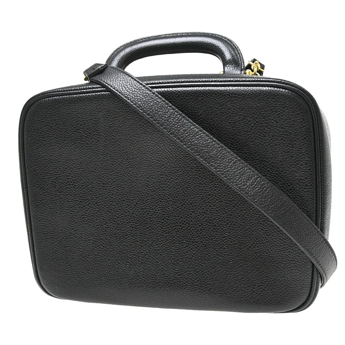Chanel Vintage Timeless Zip Around Vanity Case Caviar Black Leather Handbag (Pre-Owned)