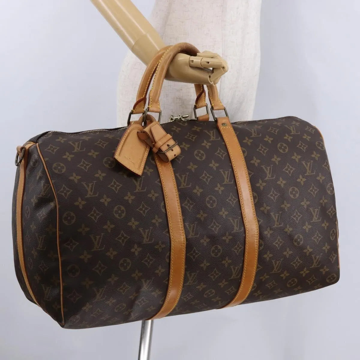 Louis Vuitton Keepall Bandoulière Monogram Brown Canvas Travel Bag Bag (Pre-Owned)