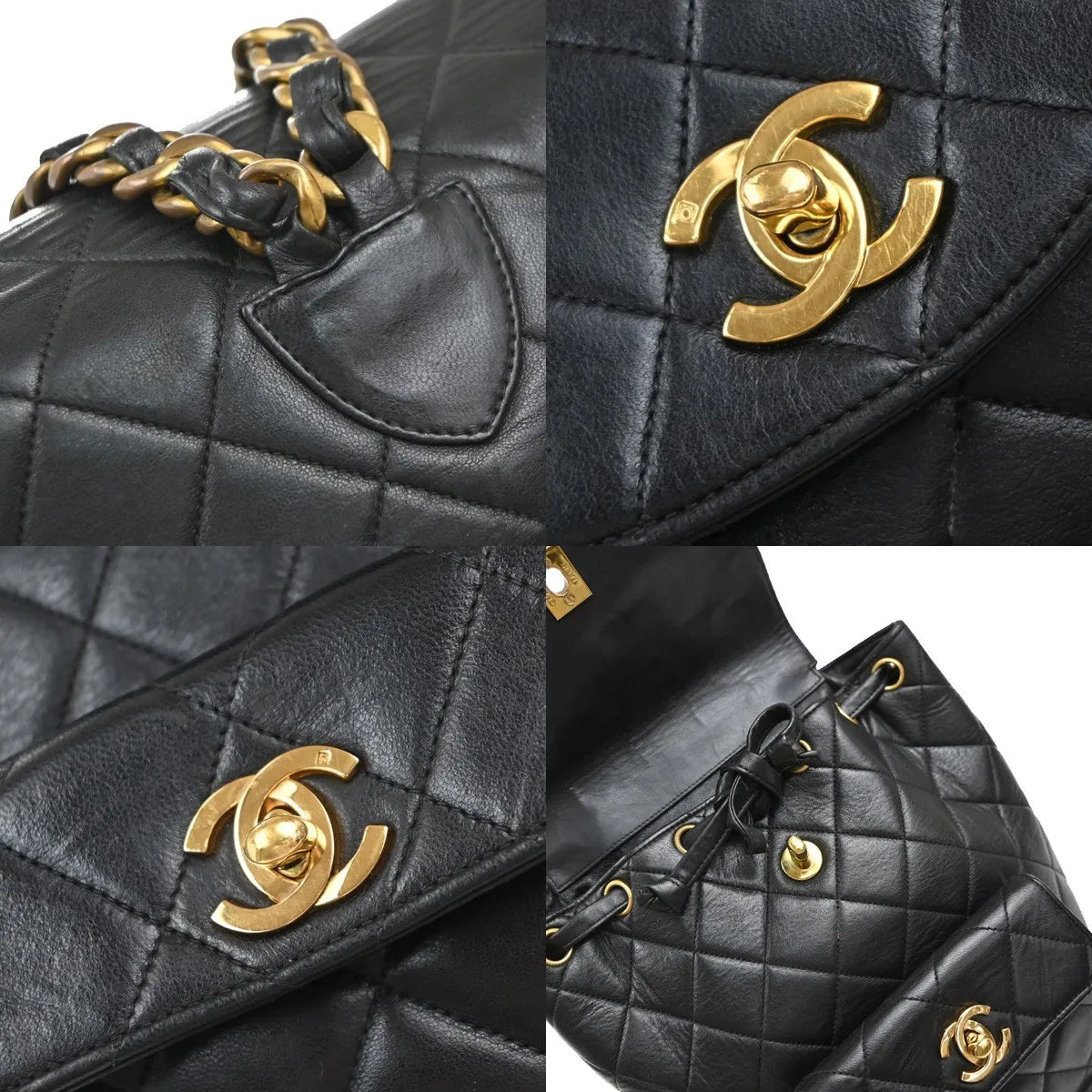 Chanel Duma Drawstring Quilted Leather Black Leather Backpack Bag (Pre-Owned)