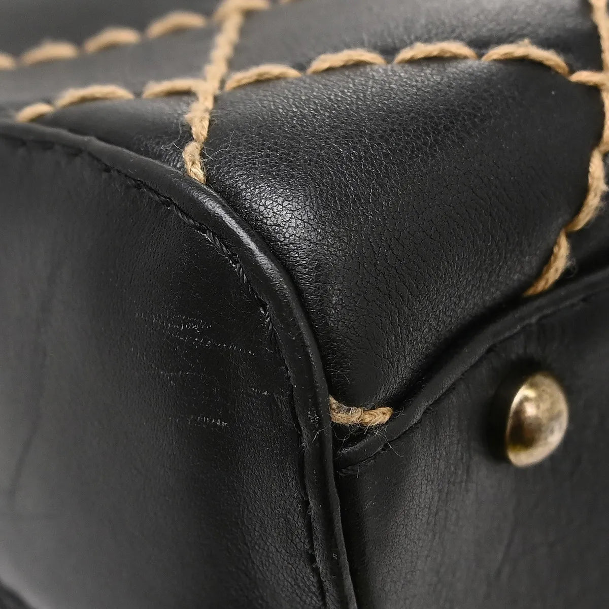 Chanel Surpique Zip Around Satchel Quilted Leather Black Leather Handbag (Pre-Owned)