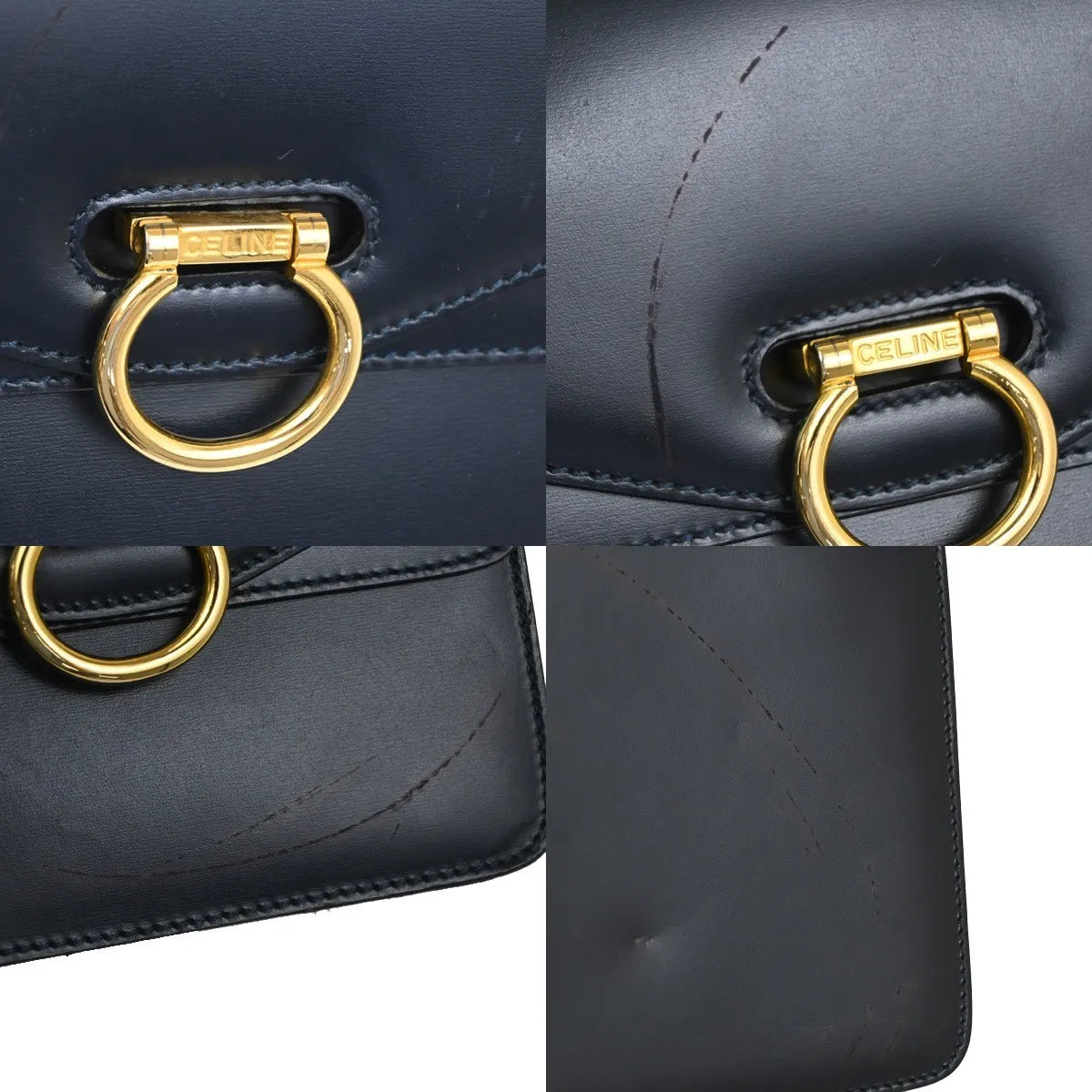 Celine Gancini Leather Navy Leather Handbag (Pre-Owned)