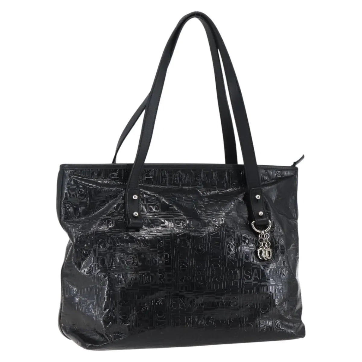 Salvatore Ferragamo Vintage Patent Leather Black Patent_Leather Tote Bag Bag (Pre-Owned)