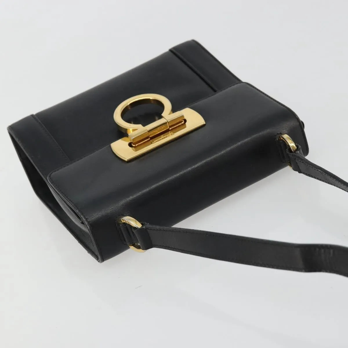 Salvatore Ferragamo Gancini Flap Leather Black Leather Shoulder Bag Bag (Pre-Owned)