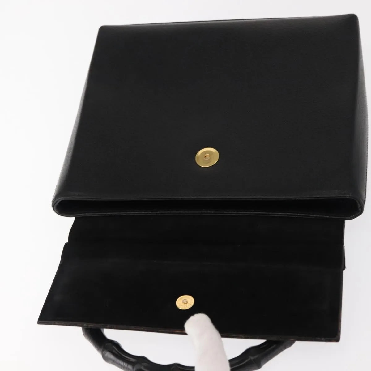 Gucci Vintage Bamboo Handle Leather Black Leather Handbag (Pre-Owned)