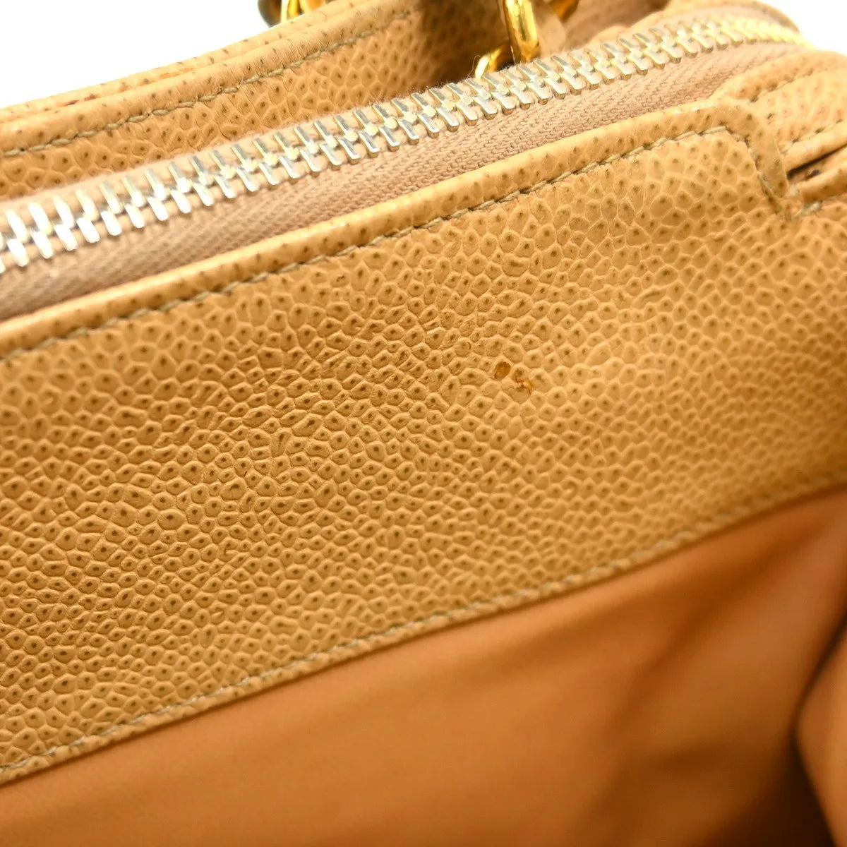 Chanel Vintage Timeless Chain Caviar Beige Leather Shoulder Bag Bag (Pre-Owned)