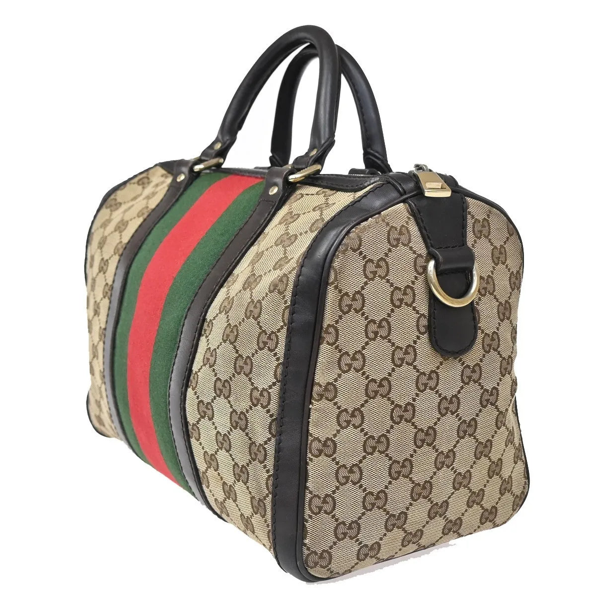 Gucci Vintage Web Boston Gg Canvas Brown Canvas Handbag (Pre-Owned)