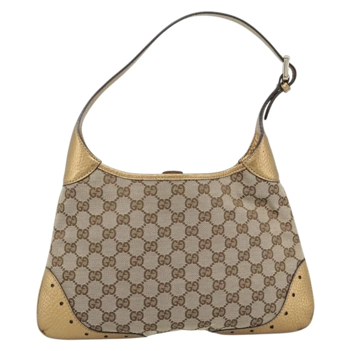 Gucci Vintage Jackie O Chain Hobo Gg Canvas And Leather Beige Canvas Handbag (Pre-Owned)