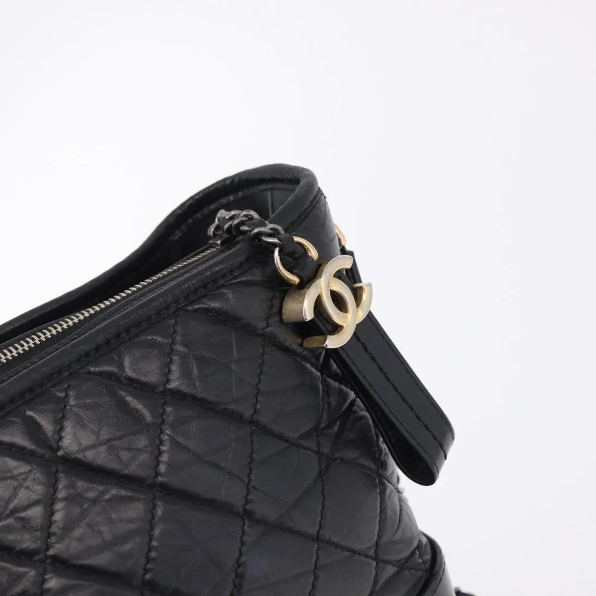 Chanel Gabrielle Hobo Quilted Aged Calfskin Black Leather Shoulder Bag Bag (Pre-Owned)